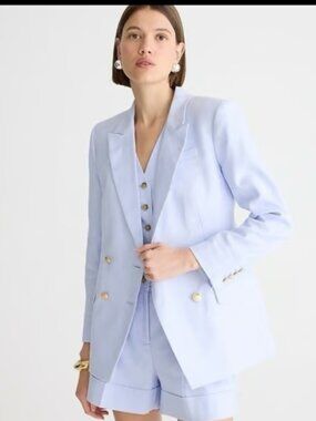 J.Crew Greta Double Breasted Linen Blazer Periwinkle Blue Sz 10 Matching Set